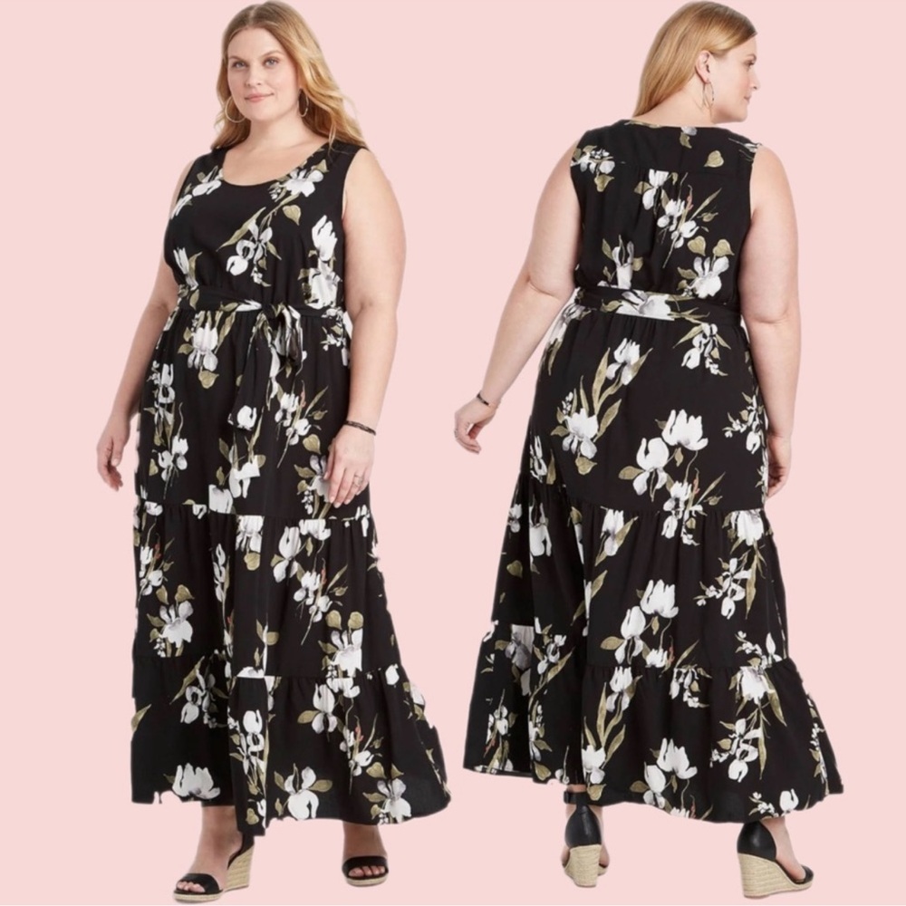 Ava & Viv Floral Sleeveless Maxi Dress - Black and White Sz. 3x - Picture 3 of 9